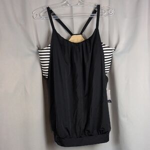 Swim By Cacique Black and White Striped Tank Swim Top New Size 22